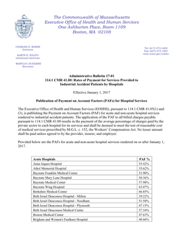 114.1 CMR 41.00: Rates of Payment for Services Provided to Industrial Accident Patients by Hospitals