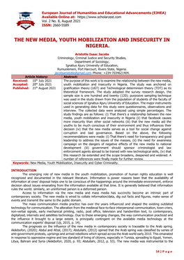 The New Media, Youth Mobilization and Insecurity in Nigeria