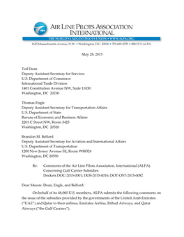 May 28, 2015 Ted Dean Deputy Assistant Secretary for Services U.S. Department of Commerce International Trade Division 1401 Cons