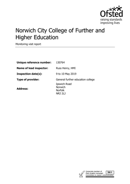 Norwich City College of Further and Higher Education Monitoring Visit Report