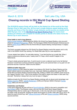 Chasing Records in ISU World Cup Speed Skating Final