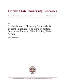 Establishment of Literacy Standards for an Oral Language: the Case of Nafara Discourse Patterns, Côte D'ivoire, West Africa Sidiky Diarassouba