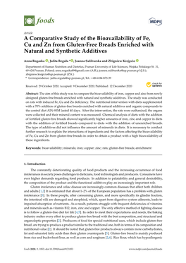 A Comparative Study of the Bioavailability of Fe, Cu and Zn from Gluten-Free Breads Enriched with Natural and Synthetic Additives