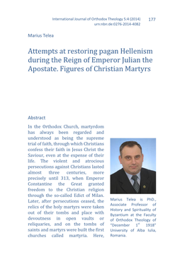 Attempts at Restoring Pagan Hellenism During the Reign of Emperor Julian the Apostate
