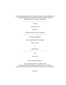 Theropithecus Gelada) on an Intact Afro-Alpine Grassland at Guassa, Ethiopia ______