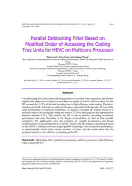 Parallel Deblocking Filter Based on Modified Order of Accessing the Coding Tree Units for HEVC on Multicore Processor