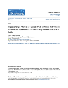 Impact of Ergot Alkaloid and Estradiol 17B on Whole-Body Protein Turnover and Expression of Mtor Pathway Proteins in Muscle of Cattle