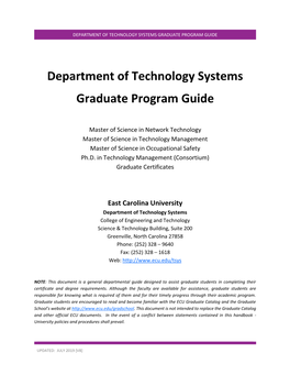 Department of Technology Systems Graduate Program Guide