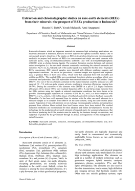 Extraction and Chromatographic Studies on Rare-Earth Elements (Rees) from Their Minerals: the Prospect of Rees Production in Indonesia?