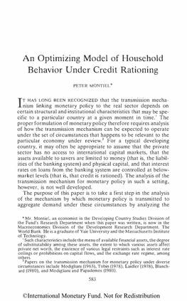 An Optimizing Model of Household Behavior Under Credit Rationing