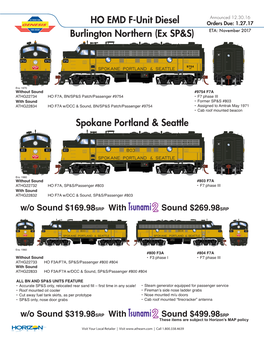 HO EMD F-Unit Diesel Spokane Portland & Seattle Burlington