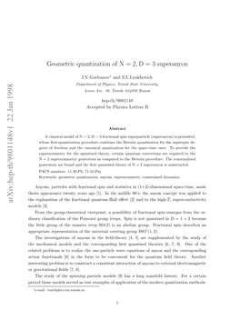 Geometric Quantization of N= 2, D= 3 Superanyon