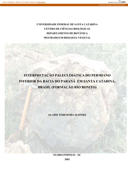 Interpretação Paleclimática Do Permiano Inferior Da Bacia Do Paraná Em Santa Catarina, Brasil (Formação Rio Bonito)