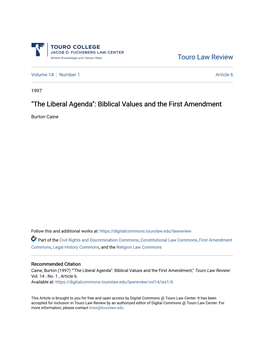 "The Liberal Agenda": Biblical Values and the First Amendment
