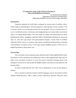 A Comparative Study of Sīla (The Five Precepts) in Theravāda Buddhism and Jainism Dr