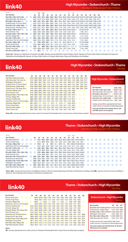 High Wycombe • Stokenchurch • Thame Link40 Monday to Friday Except Public Holidays