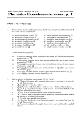 Phonetics Exercises—Answers, P. 1