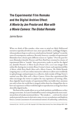 The Experimental Film Remake and the Digital Archive Effect: a Movie by Jen Proctor and Man with a Movie Camera: the Global Remake