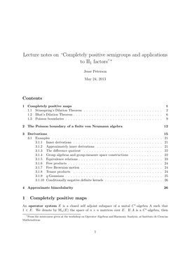 Lecture Notes on “Completely Positive Semigroups and Applications to II1