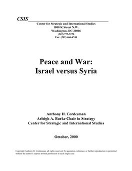 Peace and War: Israel Versus Syria