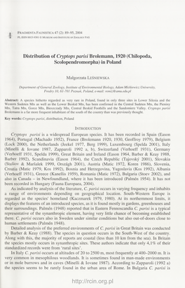 Distribution of Cryptops Parisi Brolemann, 1920 (Chilopoda, Scolopendromorpha) in Poland