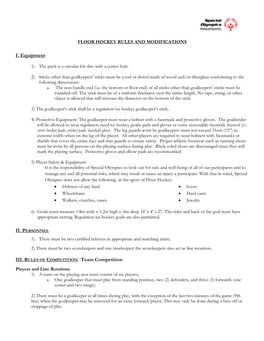 Special Olympics MA Modified Floor Hockey Rules