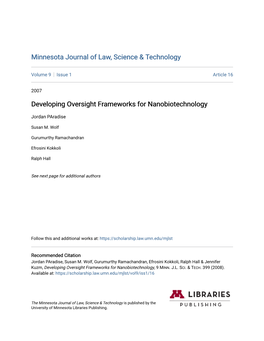 Developing Oversight Frameworks for Nanobiotechnology