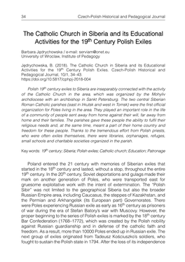 The Catholic Church in Siberia and Its Educational Activities for the 19Th Century Polish Exiles