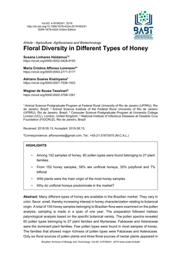 Floral Diversity in Different Types of Honey