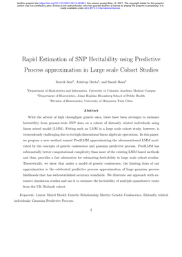 Rapid Estimation of SNP Heritability Using Predictive Process Approximation in Large Scale Cohort Studies