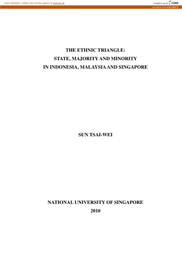 The Ethnic Triangle: State, Majority and Minority in Indonesia, Malaysia and Singapore