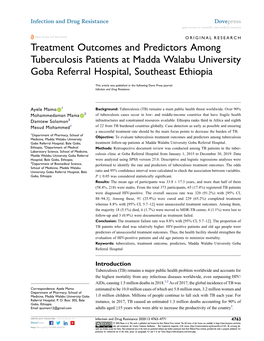 Treatment Outcomes and Predictors Among Tuberculosis Patients at Madda Walabu University Goba Referral Hospital, Southeast Ethiopia