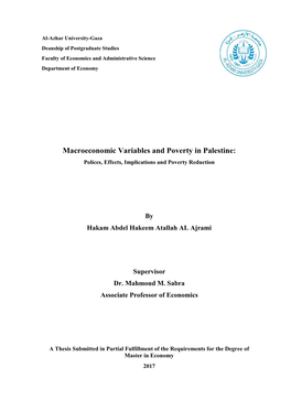 Macroeconomic Variables and Poverty in Palestine: Polices, Effects, Implications and Poverty Reduction