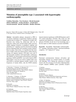 Mutation of Junctophilin Type 2 Associated with Hypertrophic Cardiomyopathy