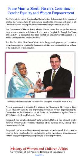 Prime Minister Sheikh Hasina's Commitment Gender Equality And