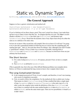 Static Vs. Dynamic Types of Objects