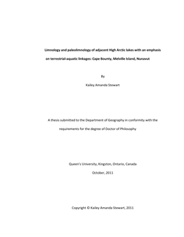 Limnology and Paleolimnology of Adjacent High Arctic Lakes with an Emphasis on Terrestrial-Aquatic Linkages