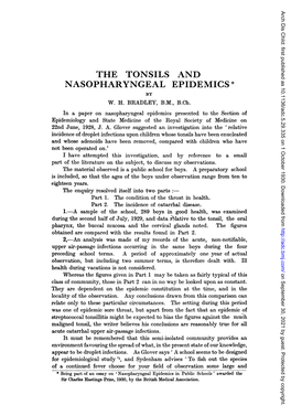 The Tonsils and Nasopharyngeal Epidemics * by W