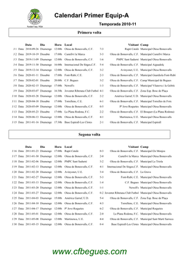 Calendari Primer Equip-A Temporada 2010-11