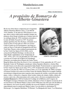 A Propósito De Bomarzo De Alberto Ginastera