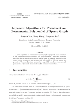 Improved Algorithms for Permanent and Permanental Polynomial Of