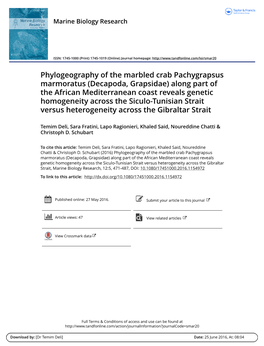 Phylogeography of the Marbled Crab Pachygrapsus Marmoratus