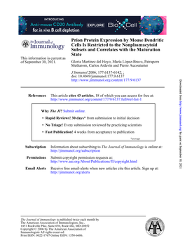 State Subsets and Correlates with the Maturation Cells Is Restricted to the Nonplasmacytoid Prion Protein Expression by Mouse De