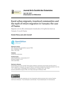 Rural-Urban Migrants, Translocal Communities and the Myth of Return