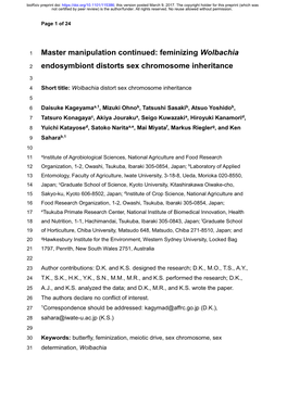 Feminizing Wolbachia Endosymbiont Distorts Sex Chromosome