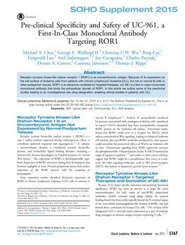 Pre-Clinical Specificity and Safety of UC-961, a First-In-Class Monoclonal Antibody Targeting ROR1