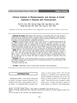 Clinical Analysis of Blepharospasm and Apraxia of Eyelid Opening in Patients with Parkinsonism