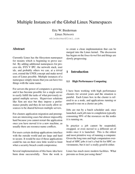 Multiple Instances of the Global Linux Namespaces