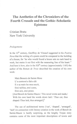 The Aesthetics of the Chroniclers of the Fourth Crusade and the Gothic-Scholastic Episteme