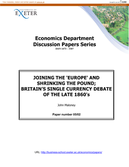 Economics Department Discussion Papers Series ISSN 1473 – 3307